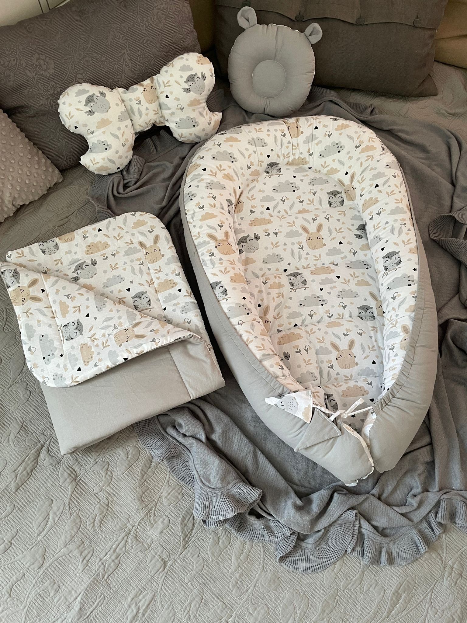 Zweiseitiges Babynest Aus Bio-Baumwolle - Tragbares Nestchen Mit Tasche Für Neugeborene